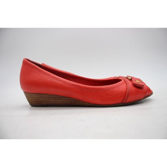 Tory Burch Emma Wedge Women's Size 6.5 Red Leather Peep Toe Shoes - Picture 8 of 11